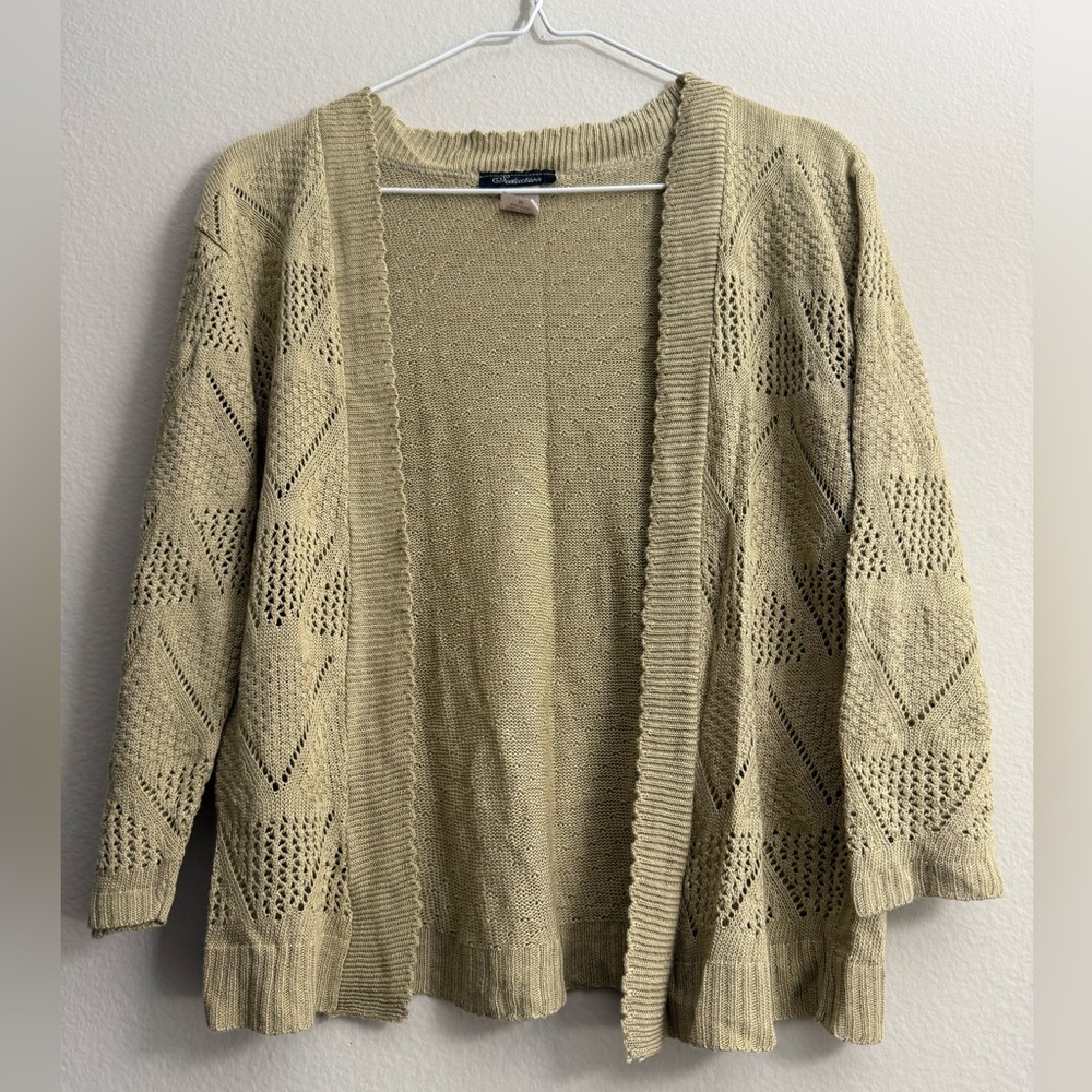 Open-Front Three Quarter Sleeve Delicate-Knit Sweater